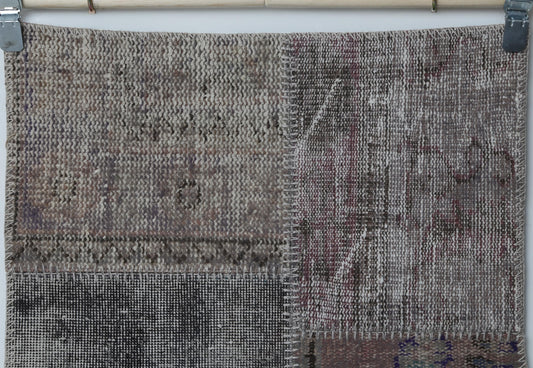 2x7 Vintage Patchwork Runner Rug, Multicolor Neutral Tones, Narrow Hallway Carpet