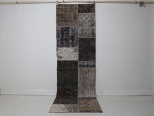 2x8 Vintage Patchwork Runner Rug, Multicolor Wool Cotton Design, Narrow Hallway Rug