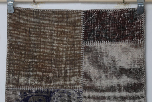 2x8 Vintage Patchwork Runner Rug, Multicolor Wool Cotton Design, Narrow Hallway Rug