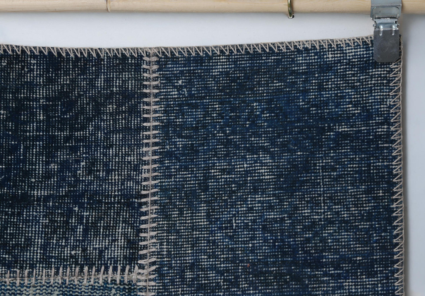 2x8 Vintage Patchwork Runner Rug, Blue Wool Cotton Design, Narrow Hallway Rug