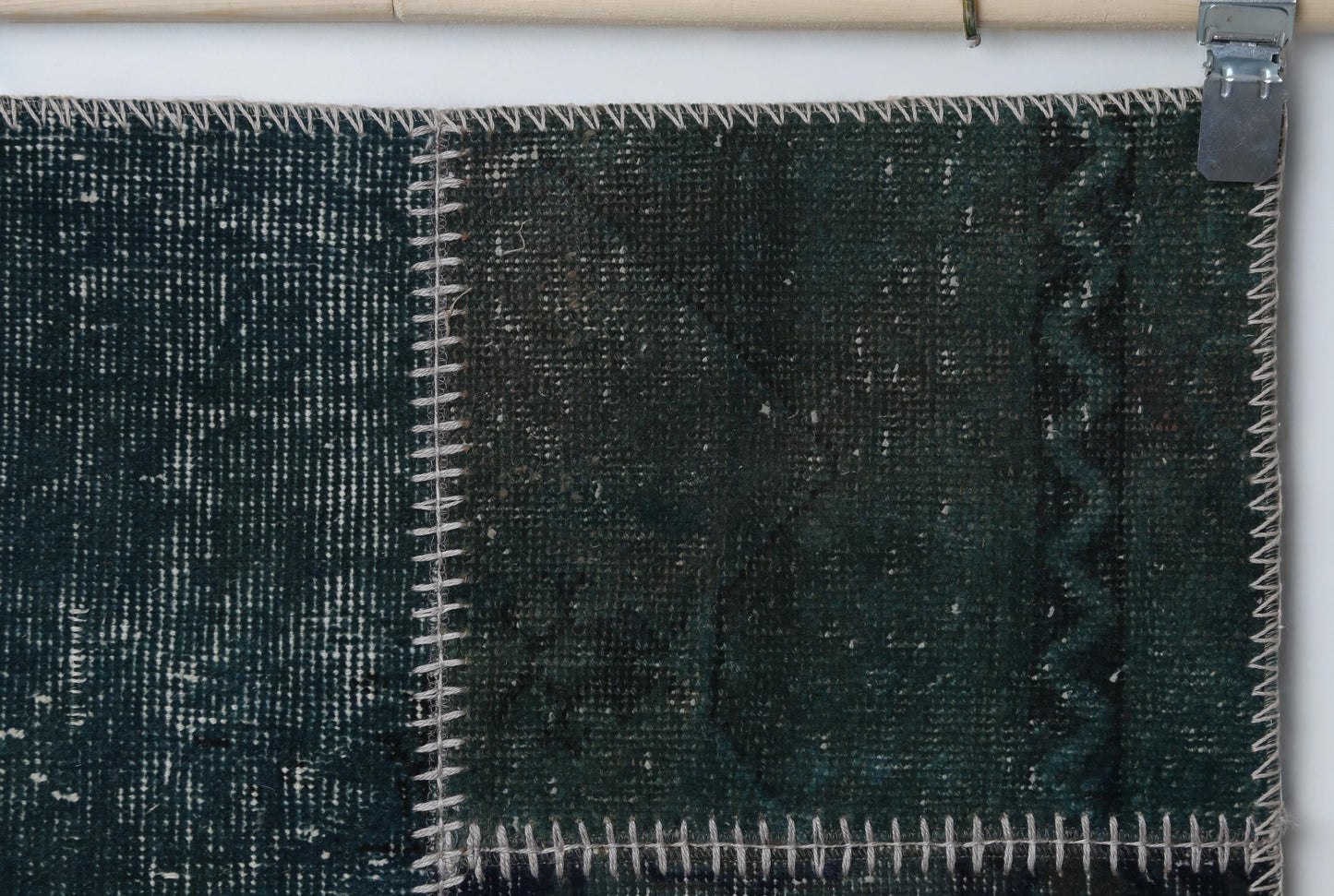 2x9 Vintage Patchwork Runner Rug, Green Wool Cotton Hallway Rug, Handmade Narrow Area Rug