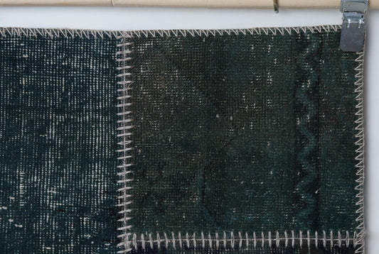 2x9 Vintage Patchwork Runner Rug, Green Wool Cotton Hallway Rug, Handmade Narrow Area Rug