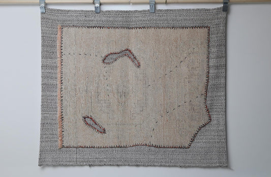 3x4 Vintage Turkish Tapestry Rug, Minimal Beige Wall Hanging, Handmade Flatweave Textile Art