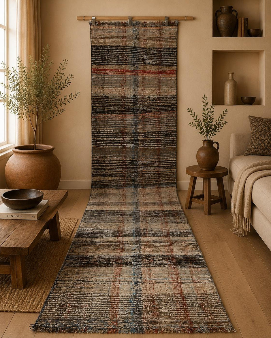 2x12 vintage Turkish kilim runner rug, multicolor striped hallway runner
