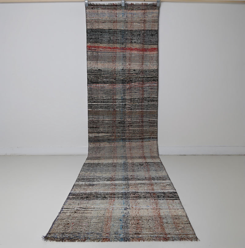 2x12 Vintage Turkish Kilim Runner Rug, Multicolor Striped Flatweave Hallway Rug, Handmade Tribal Decor