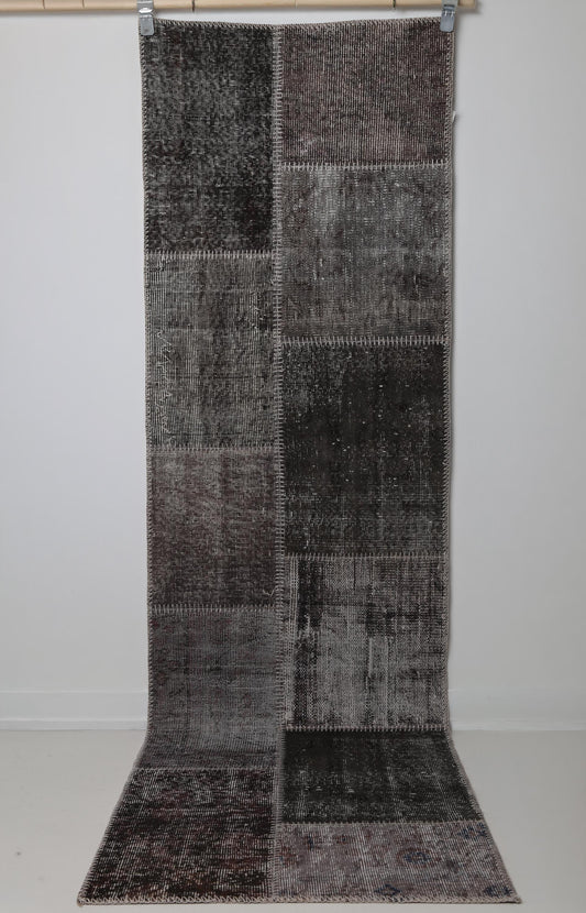 2x8 Vintage Patchwork Runner Rug, Gray Brown Wool Cotton Hallway Runner, Handmade Narrow Turkish Rug