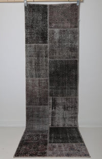 Vintage Turkish Wool Cotton Patchwork Runner Rug, Brown Gray (2x8) - photo 2 of 10