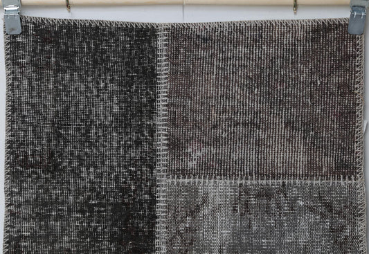 2x8 Vintage Patchwork Runner Rug, Gray Brown Wool Cotton Hallway Runner, Handmade Narrow Turkish Rug