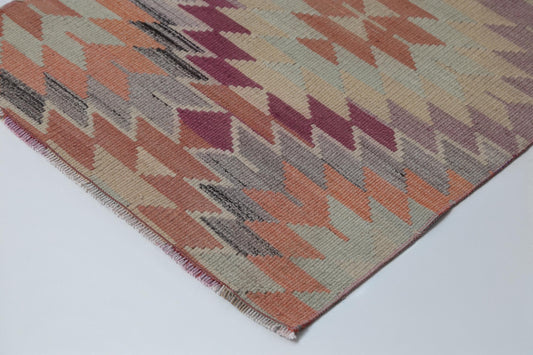 2x9 Vintage Turkish Kilim Runner Rug, Multicolor Geometric Hallway Rug, Handmade Flatweave Wool Runner