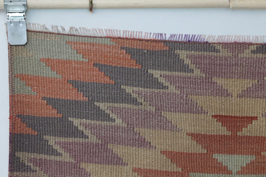 2x9 Vintage Turkish Kilim Runner Rug, Multicolor Geometric Hallway Rug, Handmade Flatweave Wool Runner