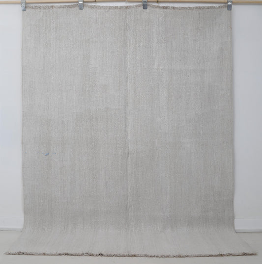 5x7 Vintage Turkish Hemp Rug, White Minimal Flatweave Area Rug, Handmade Natural Woven Decor