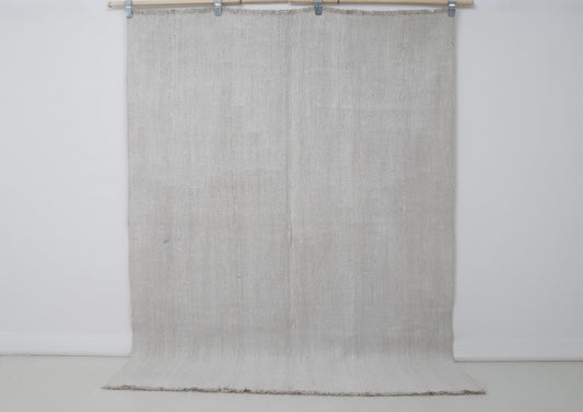 5x7 Vintage Turkish Hemp Rug, White Minimal Flatweave Area Rug, Handmade Natural Woven Decor