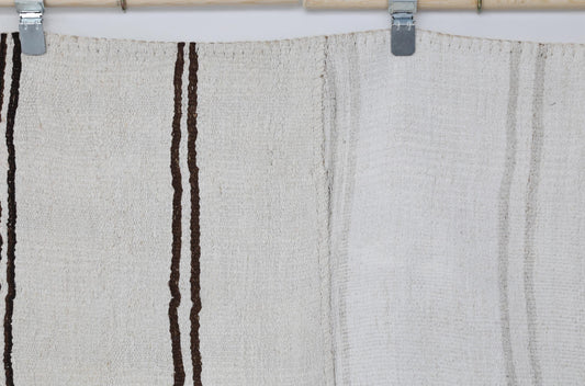 6x8 Vintage Turkish Hemp Patchwork Rug, White Black Flatweave Area Rug, Handmade Minimal Decor