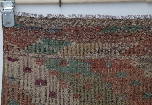 2x9 Vintage Turkish Kilim Runner Rug, Multicolor Minimal Flatweave Hallway Rug, Long Handmade Wool Cotton Rug