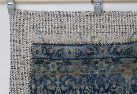 3x4 Vintage Turkish Tapestry Rug, Blue Beige Textile Wall Hanging, Handmade Flatweave Decor
