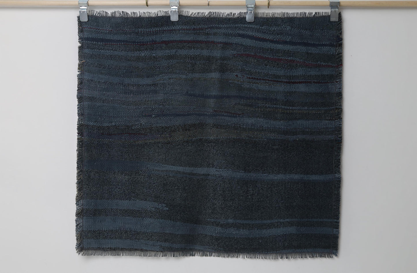 3x3 Vintage Kilim Caput Rug, Deep Blue Striped Turkish Wool Cotton Rug, Handmade Minimal Rustic Area Rug