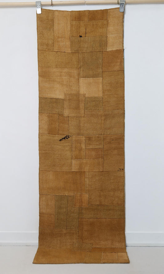 2x6 Vintage Hemp Patchwork Runner Rug, Mustard Yellow Minimal Hallway Rug, Handmade Natural Fiber hemp
