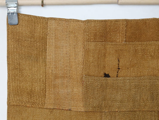 2x6 Vintage Hemp Patchwork Runner Rug, Mustard Yellow Minimal Hallway Rug, Handmade Natural Fiber hemp