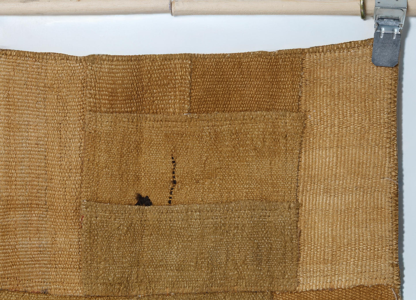 2x6 Vintage Hemp Patchwork Runner Rug, Mustard Yellow Minimal Hallway Rug, Handmade Natural Fiber hemp