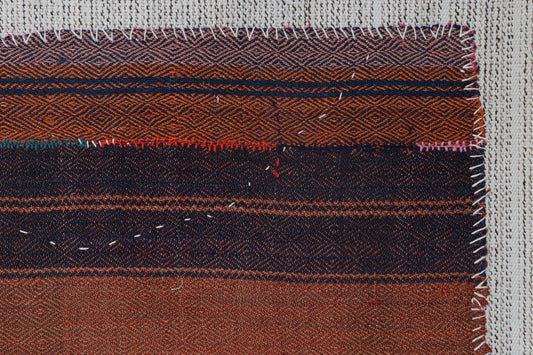 3x4 Vintage Turkish Tapestry Rug, Orange Blue Textile Wall Hanging, Handmade Fiber Art Decor