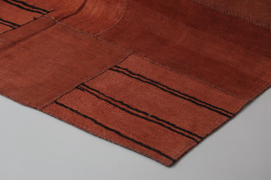 6x8 Vintage Hemp Patchwork Rug, Handmade Orange Turkish Area Rug, Minimal Rustic Floor Decor in Solid Warm Tones
