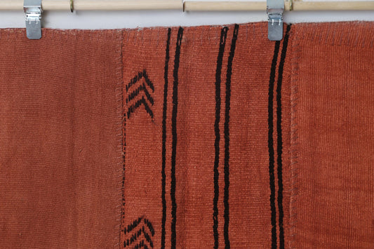 6x8 Vintage Hemp Patchwork Rug, Handmade Orange Turkish Area Rug, Minimal Rustic Floor Decor in Solid Warm Tones