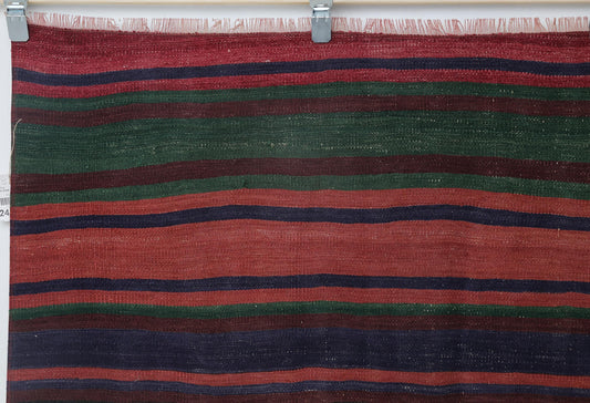 5x6 Vintage Striped Kilim Rug, Handmade Multicolor Turkish Wool Area Rug, Rustic Boho Flatwoven Floor Decor