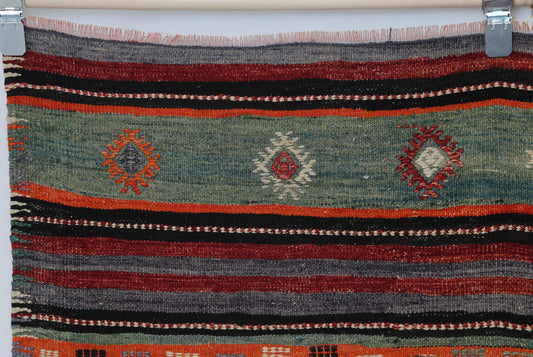 6x9 Vintage Turkish Kilim Rug, Red Striped Wool Area Rug, Handmade Tribal Flatweave Decor