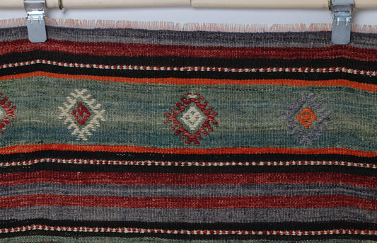 6x9 Vintage Turkish Kilim Rug, Red Striped Wool Area Rug, Handmade Tribal Flatweave Decor