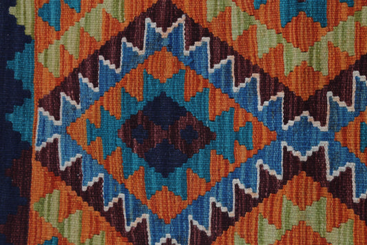 2x3 Vintage Turkish Kilim Rug, Blue Oriental Wool Accent Rug, Handmade Tribal Flatweave Rug