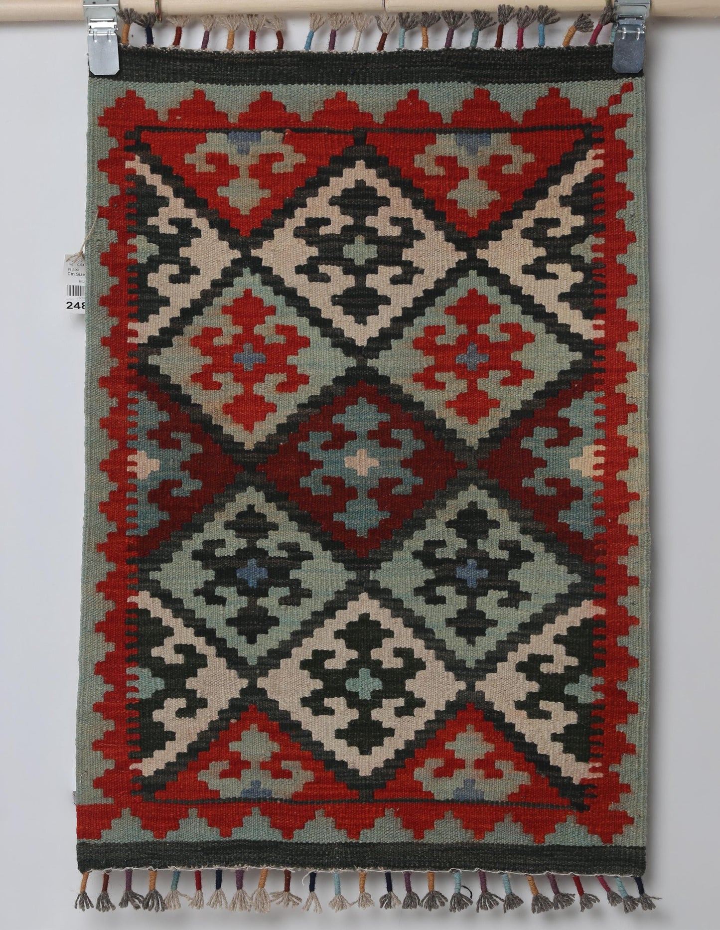 2x3 Vintage Turkish Kilim Rug, Red Oriental Wool Accent Rug, Handmade Tribal Flatweave Rug