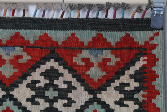 2x3 Vintage Turkish Kilim Rug, Red Oriental Wool Accent Rug, Handmade Tribal Flatweave Rug