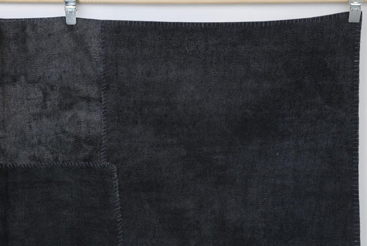 7x10 Vintage Hemp Patchwork Rug, Dark Blue Turkish Area Rug, Handmade Minimal Flatwoven Home Decor