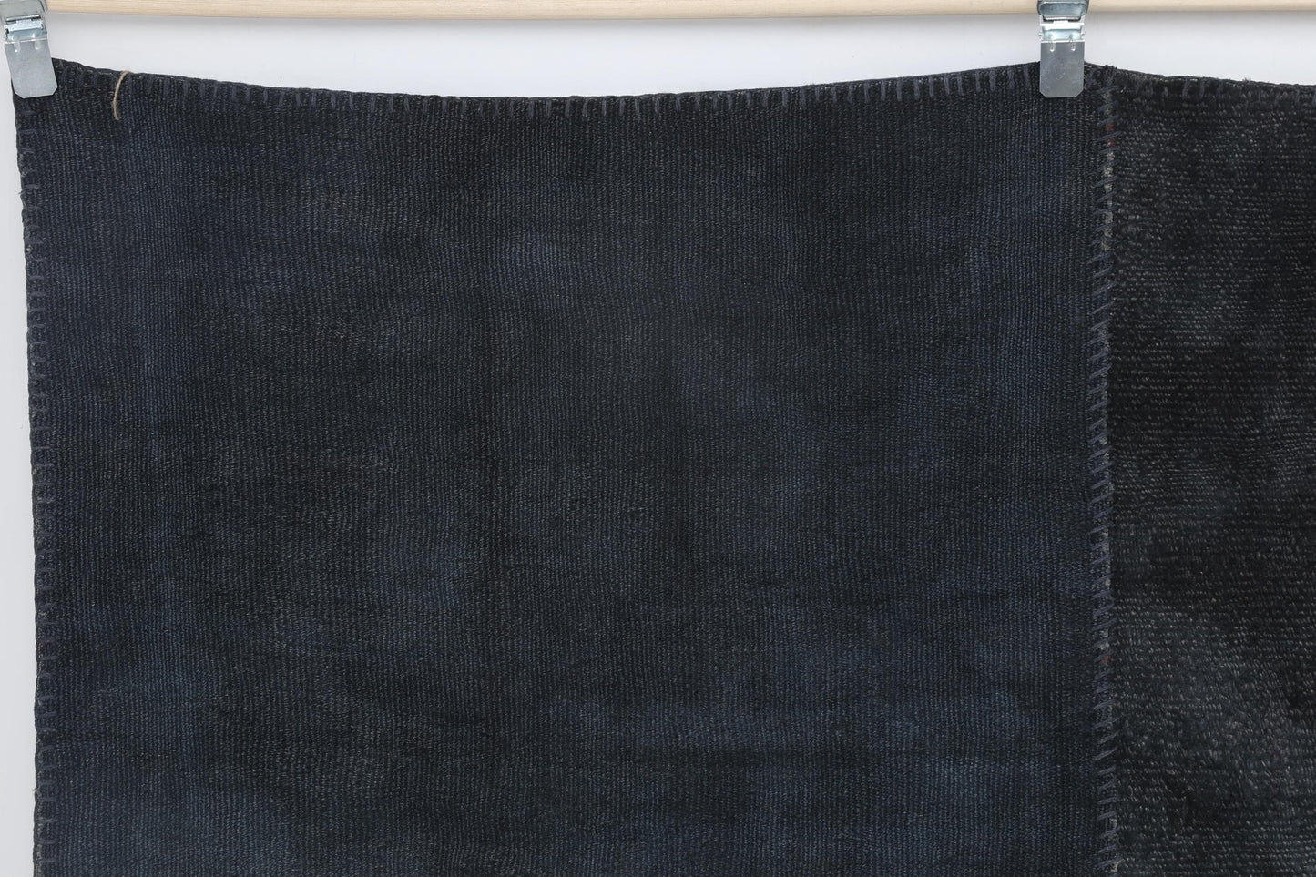 7x10 Vintage Hemp Patchwork Rug, Dark Blue Turkish Area Rug, Handmade Minimal Floor Carpet