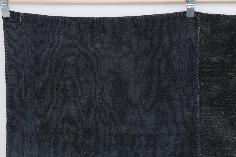 7x10 Vintage Hemp Patchwork Rug, Dark Blue Turkish Area Rug, Handmade Minimal Floor Carpet