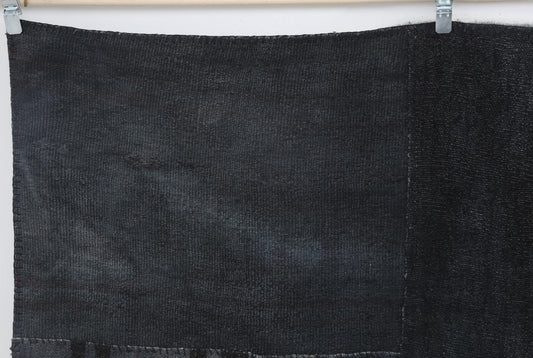 8x10 Vintage Hemp Patchwork Rug, Dark Blue Handmade Turkish Area Rug, Minimal Oversized Floor Carpet