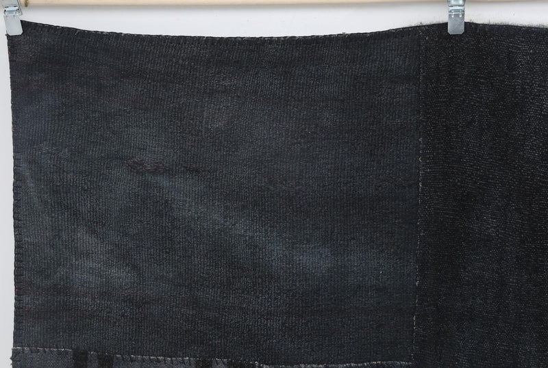 8x10 Vintage Hemp Patchwork Rug, Dark Blue Handmade Turkish Area Rug, Minimal Oversized Floor Carpet