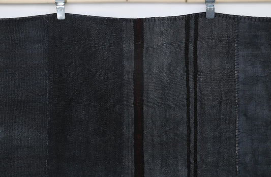 8x10 Vintage Hemp Patchwork Rug, Dark Blue Handmade Turkish Area Rug, Minimal Oversized Floor Carpet