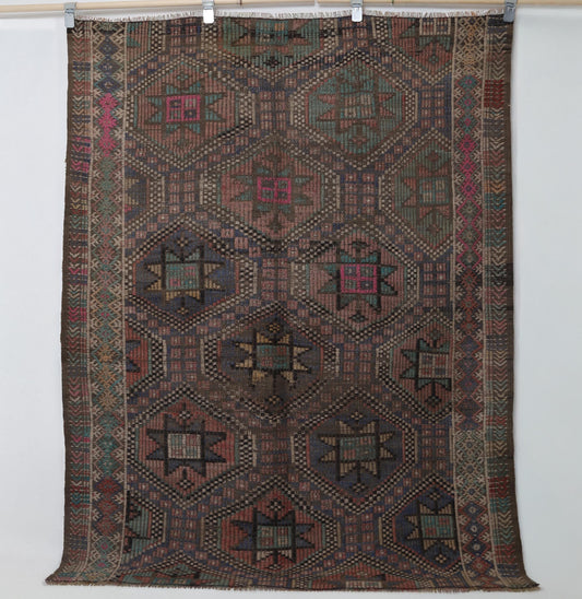 5x6 Vintage Turkish Kilim Rug, Muted Multicolor Oriental Wool Area Rug, Handmade Flatweave Boho Decor