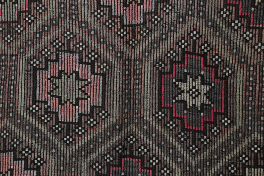 6x10 Vintage Turkish Kilim Rug, Brown Pink Oriental Wool Flatweave Rug, Handmade Hallway Decor