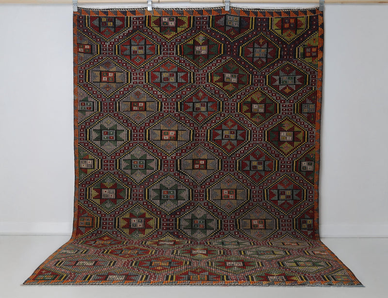 6x9 Vintage Turkish Kilim Rug, Multicolor Oriental Flatweave Wool Area Rug, Handmade Boho Tribal Decor