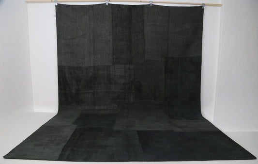 8x10 Vintage Hemp Patchwork Rug, Dark Green Handmade Turkish Area Rug, Minimal Oversized Floor Decor