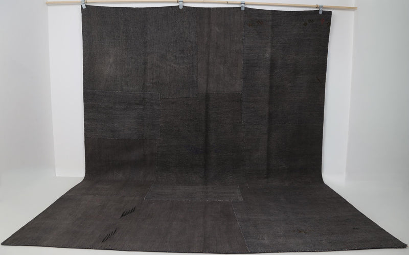 8x10 Vintage Hemp Patchwork Rug, Brown Handmade Turkish Area Rug, Minimal Oversized Floor Decor
