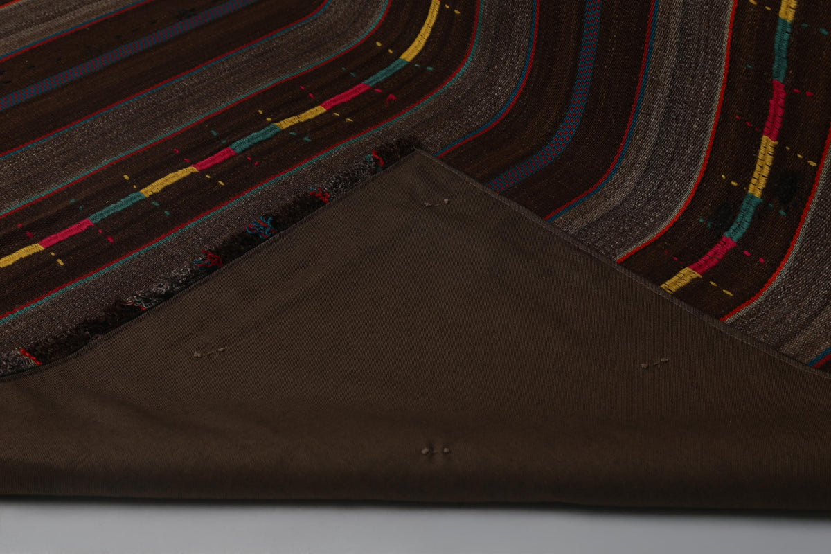 6x8 Vintage Striped Kilim Rug, Brown Handmade Wool Turkish Area Rug, Rustic Tribal Floor Carpet