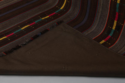 6x8 Vintage Striped Kilim Rug, Brown Handmade Wool Turkish Area Rug, Rustic Tribal Floor Carpet