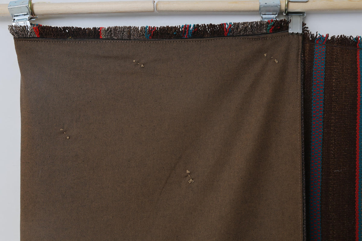 6x8 Vintage Striped Kilim Rug, Brown Handmade Wool Turkish Area Rug, Rustic Tribal Floor Carpet