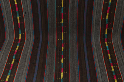 6x8 Vintage Striped Kilim Rug, Brown Handmade Wool Turkish Area Rug, Rustic Tribal Floor Carpet