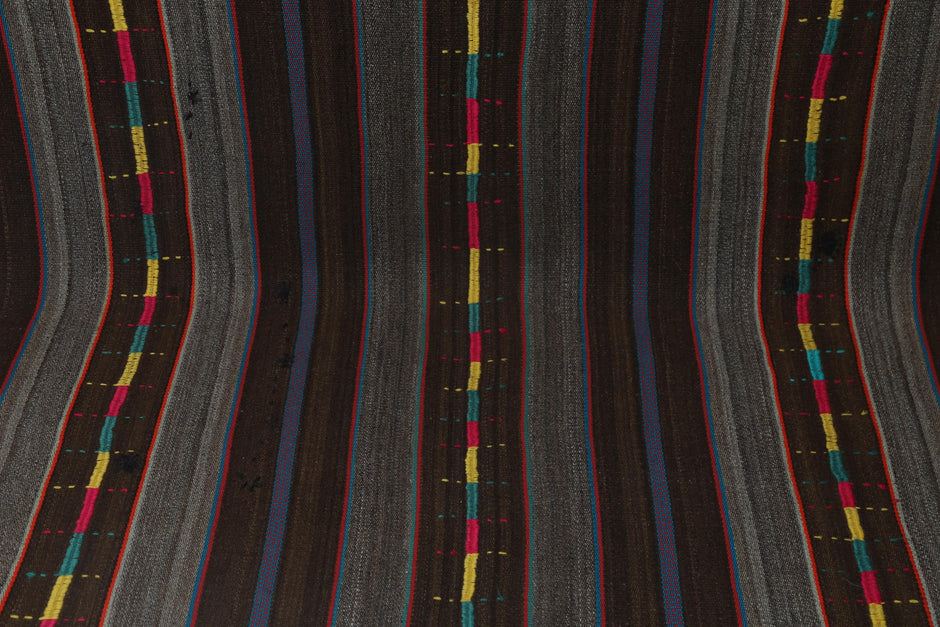 6x8 Vintage Striped Kilim Rug, Brown Handmade Wool Turkish Area Rug, Rustic Tribal Floor Carpet