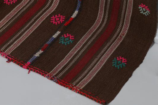 5x7 Vintage Turkish Kilim Rug, Brown Red Striped Wool Rug, Handmade Tribal Flatweave Area Rug