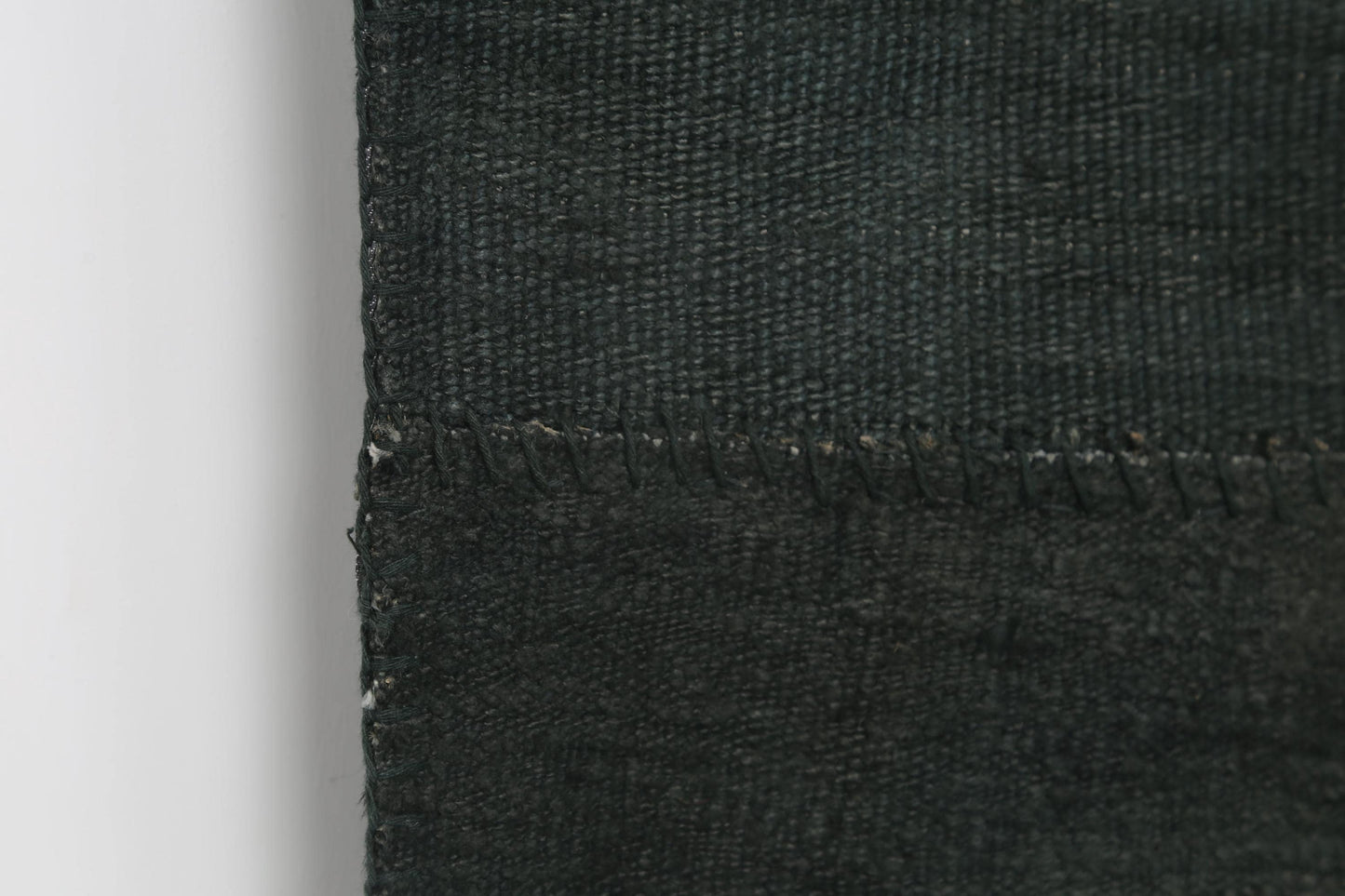 7x10 Vintage Hemp Patchwork Rug, Deep Green Handmade Area Rug, Minimal Dark Turkish Patchwork Carpet